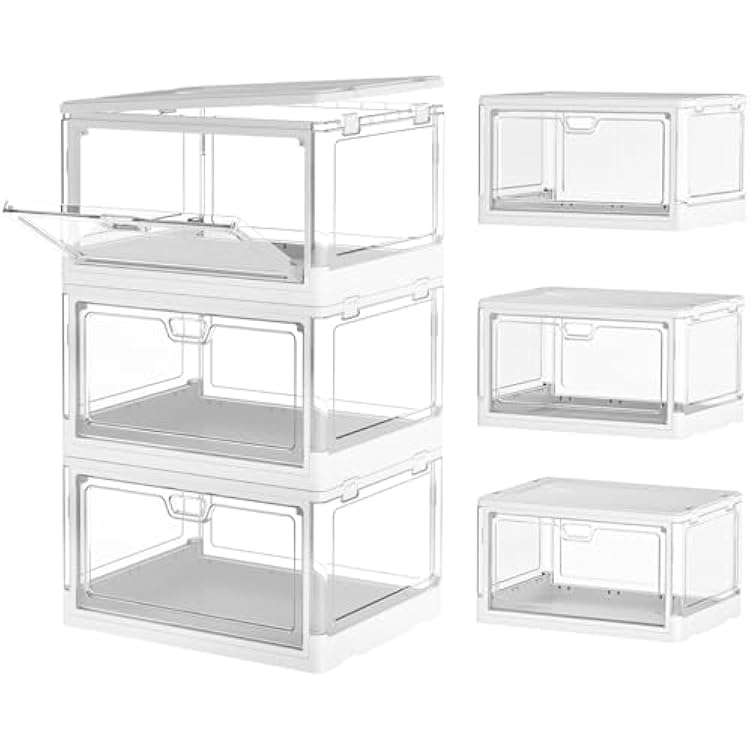 Clear Storage Bins with Lids 3 Packs - 24Qt Stackable Storage Bins, Acrylic Organizers, Plastic Multifunctional Folding Storage Bins, Plastic Stackable Storage Box for Bedroom, Living Room